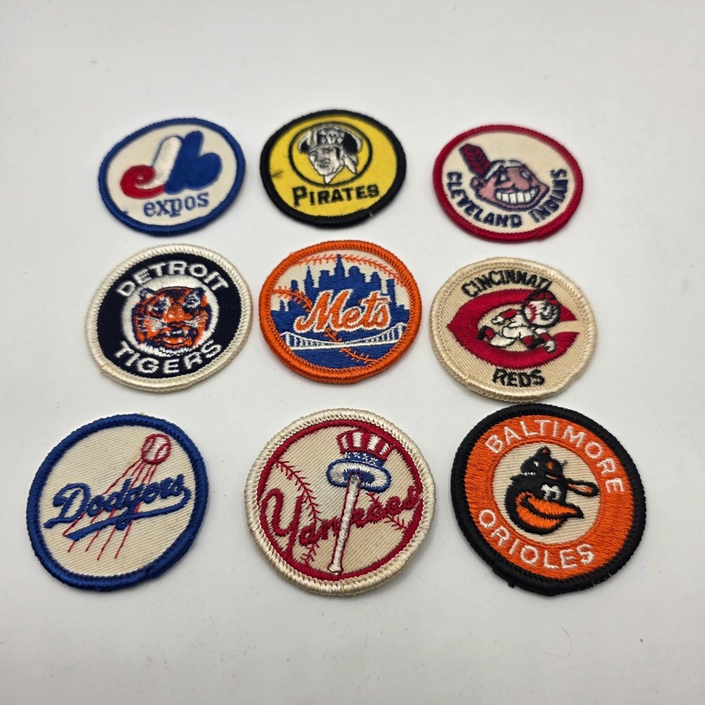 Vintage MLB Baseball Team Patches Lot 9pc Expos Pirates Indians Mets Yankees DIY